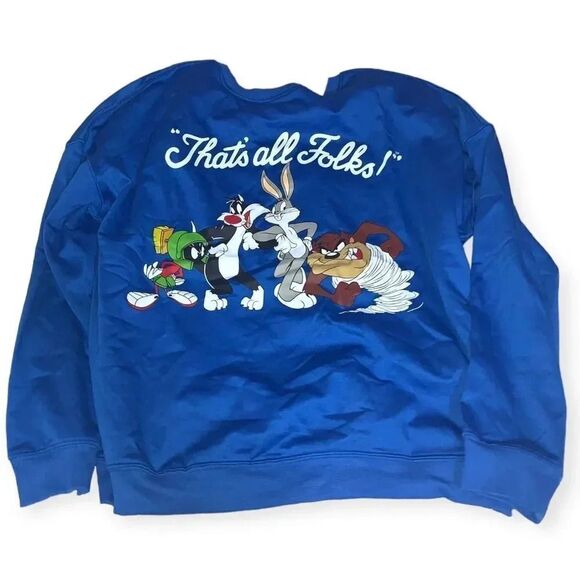 Looney Tunes Graphic Sweatshirt That's All Folks Long Sleeve Blue Women's L - Picture 1 of 5